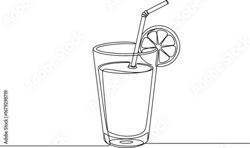 Elegant minimalist line art illustration of refreshing citrus ju