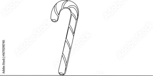 Simple one line drawing of a candy cane against a white backgrou