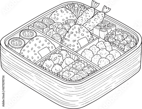 Intricate black and white line illustration of a traditional Jap