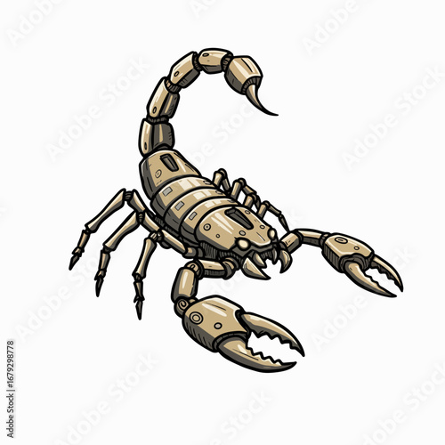 Striking detailed illustration of a menacing scorpion poised with claws raised and curved tail ready