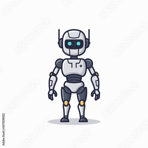 Futuristic robot character design standing ready for innovation and automation tasks
