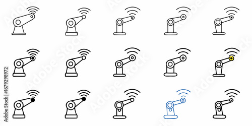 Robotic Automation Icons for Futuristic Tech and Manufacturing Concepts, Streamlined Design Elements with Wireless Connectivity in Modern Industry