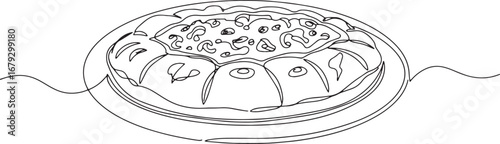 Continuous line drawing of a traditional Armenian Harissa dish o