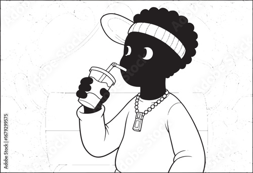 Cartoon depiction of a boy drinking from a cup, showcasing a fun