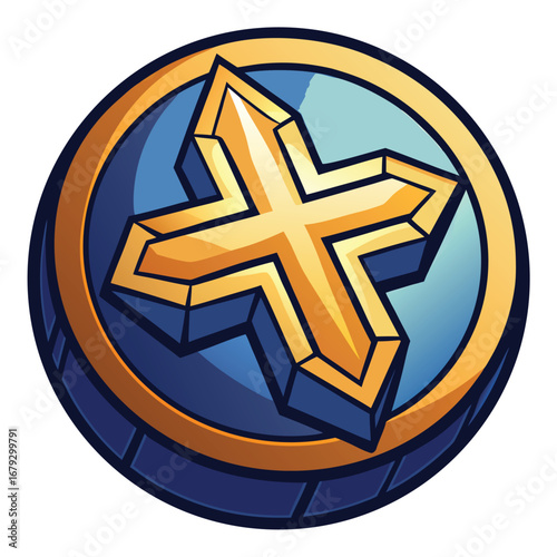 An isolated graphic of a coin with a cross, symbolizing financial loss, a canceled transaction, or a denied payment. A clear icon for errors or negative outcomes in finance.