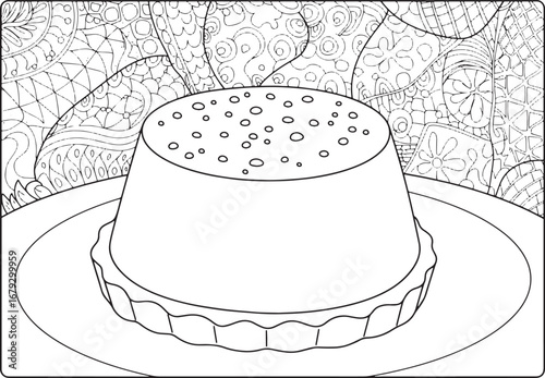 Detailed Illustration of a Creme Brulee Dessert with Intricate B