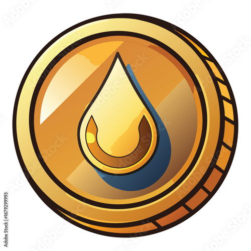 An isolated graphic of a coin with a droplet, symbolizing liquid assets or financial flow. A unique icon for liquidity management or money streams.