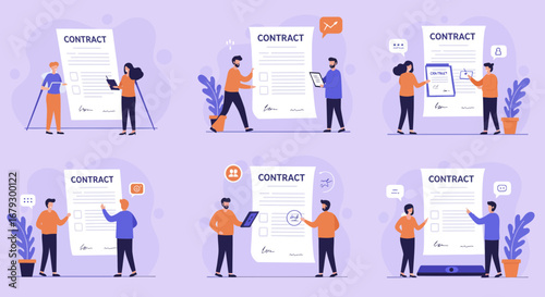 Contract Negotiation Scenarios: A Set of Flat Vector Illustrations Depicting Agreements