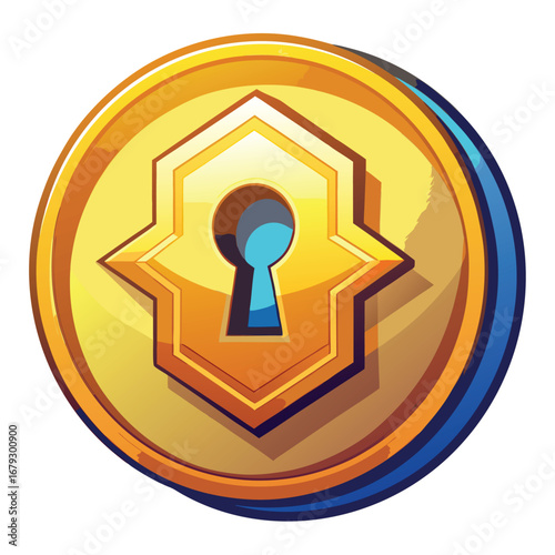 An isolated graphic of a coin with a keyhole, symbolizing financial privacy, secure access to money, or hidden funds. A great icon for privacy-focused financial apps.