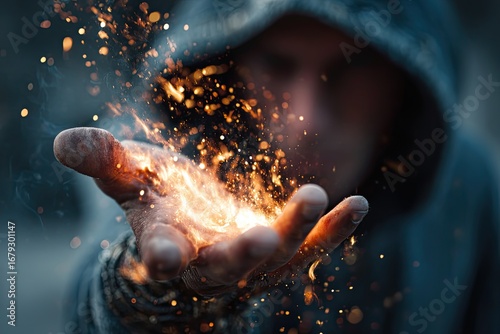 sorcerer hand summoning fire magic no face visible