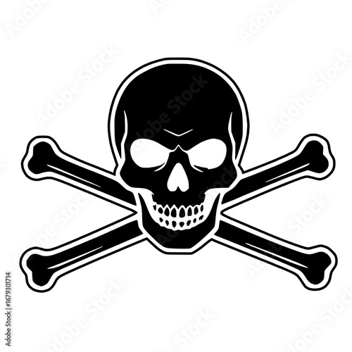 Black and White Skull and Bones Crossbones Poison Icon
