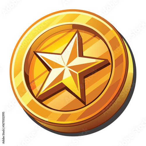An isolated graphic of a coin with a star, representing a top-rated investment or financial reward. A simple way to highlight success and quality in finance.