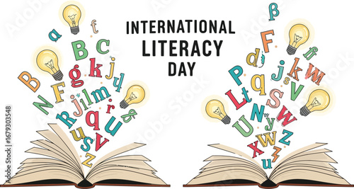 Celebrating international literacy day with books, letters, and light bulbs