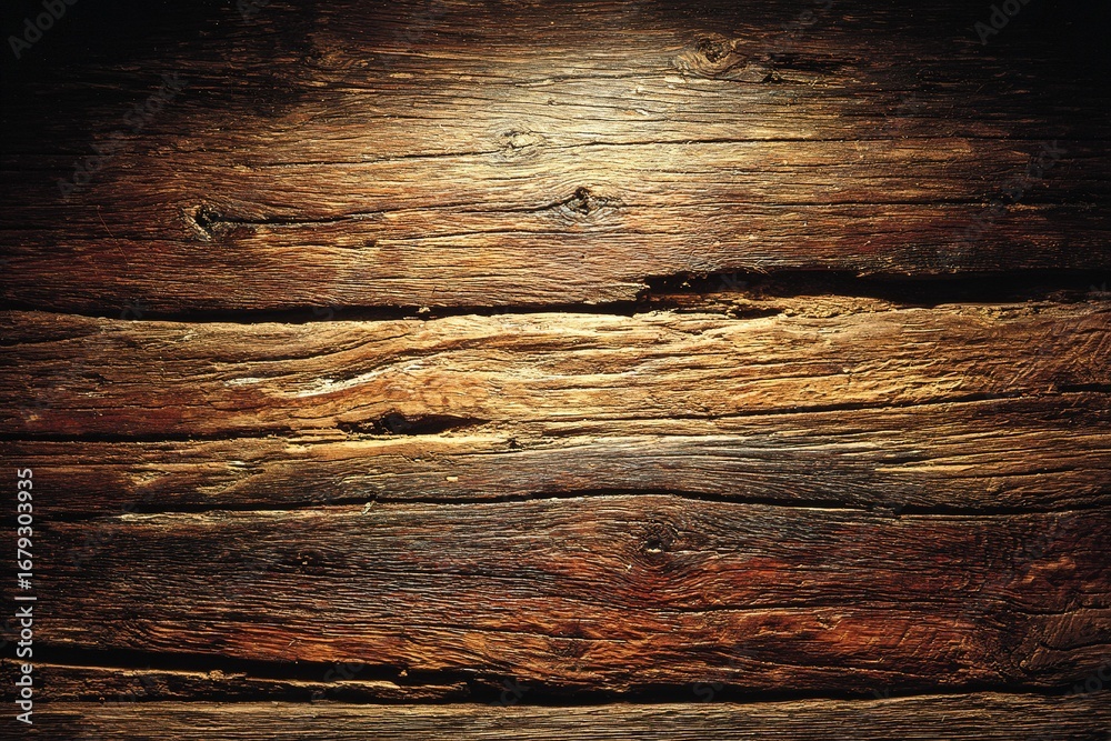 Naklejka premium Rustic wooden texture showcases natural beauty and character in warm lighting