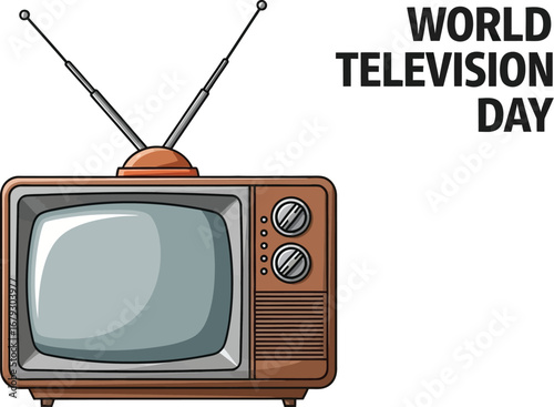 Illustration of a retro television set for world television day, celebrating media and communication