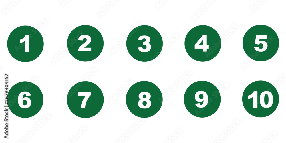 Bullet Points icon set in line style, Simple round numbers in flat style, Set of 1-10 numbers simple black symbol sign for apps, UI, and website, vector illustration.