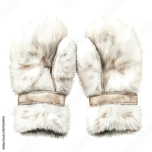 Fuzzy Mittens, watercolor clipart vector, isolated on a white background.