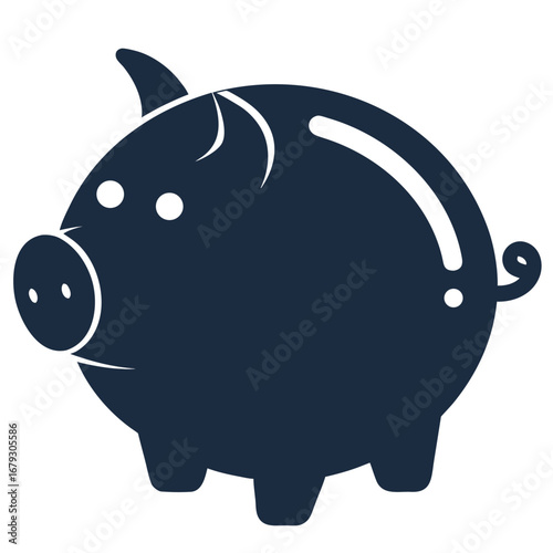 An isolated silhouette of a piggy bank, representing savings, finance, and budgeting. Ideal for financial apps, websites, or educational materials about money management.
