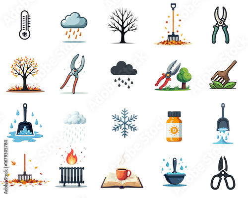 Autumn Gardening with Pruning Trees, Tools, and Seasonal Weather Elements

