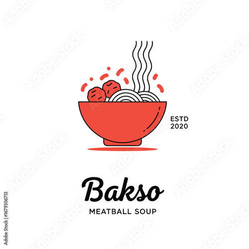 Delicious Bakso Meatball Soup logo design, perfect for restaurant branding and menus