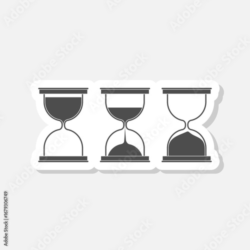 Different sand glass clock icon set sticker isolated on gray background