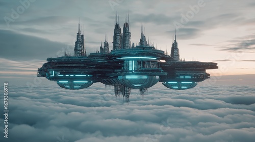 Futuristic Floating City Above the Clouds