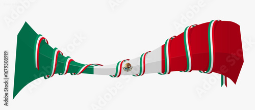 Waving bold 3d shape in green, white and green design with white background for mexican independence day