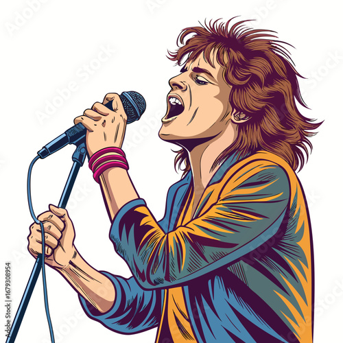 Featuring Create Bold Stroke Cartoon Singer With Microphone Vibrant Premium Digital Asset