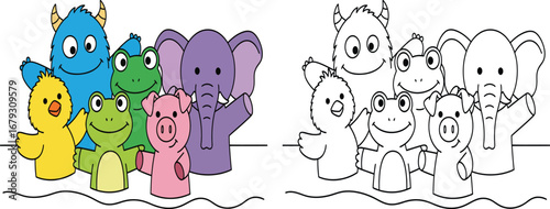 Group of Cute Animal Hand Puppets - Playful Cartoon Characters for Children's Entertainment and Education