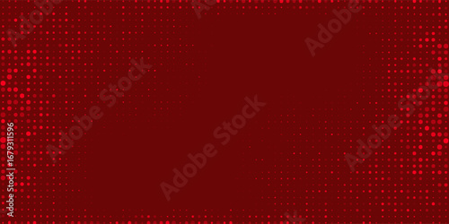 Red vector banner with a series of circles and dots. Donut background. Creative design template. Technological halftone illustration.