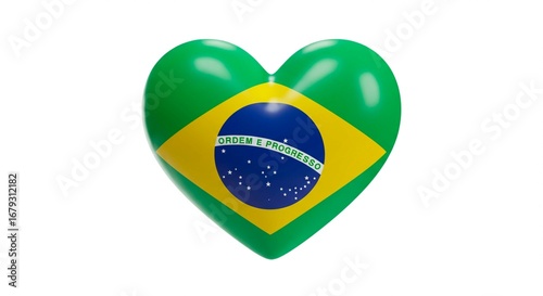 Free Download A heart shaped object painted with the flag of brazil on a white background in a studio shot - GFXLoad