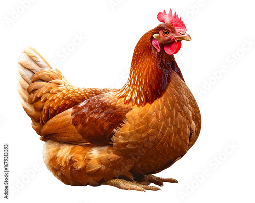 Brown Hen Sitting Side View with Folded Wings, isolated on transparent background PNG