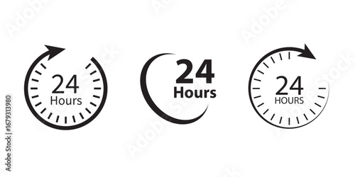 24 7 icon solid style. Flat vector illustration.