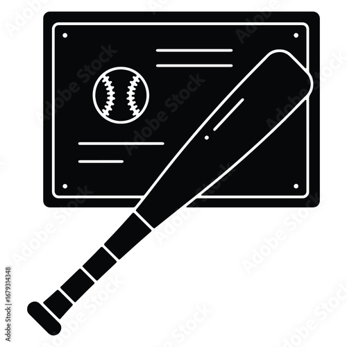 Baseball Award Plaque with Baseball and Bat Black and White Vector Illustration for Sports Achievement Recognition and Celebration