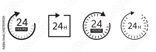 24 hour assistance icons. 24 hours 7 days in week support icons. 24 hour service icon. 24 hours icon. 24 hours order execution or delivery service icon. 24 hours icon flat style on a white background