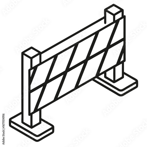 Black and white line drawing of an isometric construction barrier safety road