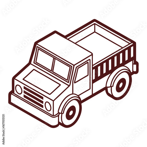 Brown Line Art Isometric Pickup Truck with Open Bed vehicle transportation
