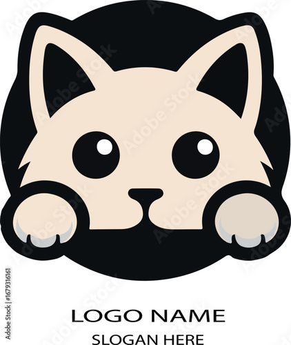 peeking cat logo icon vector white background .
