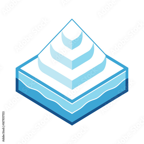 Isometric diagram of layered geological strata with water geology layers