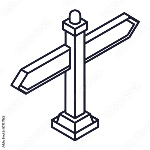 Isometric directional signpost with two blank arrows on white background information guidance