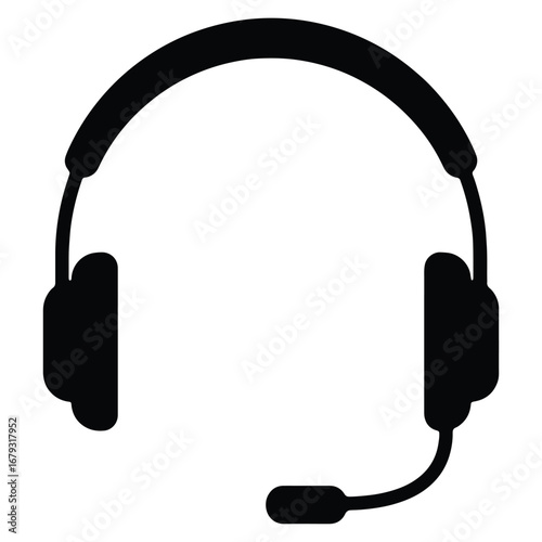 Black headphones with microphone vector illustration for communication and customer support perfect for contact center and help desk