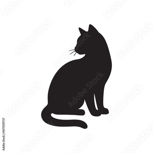 Silhouette of a Cat Sitting and Looking Back