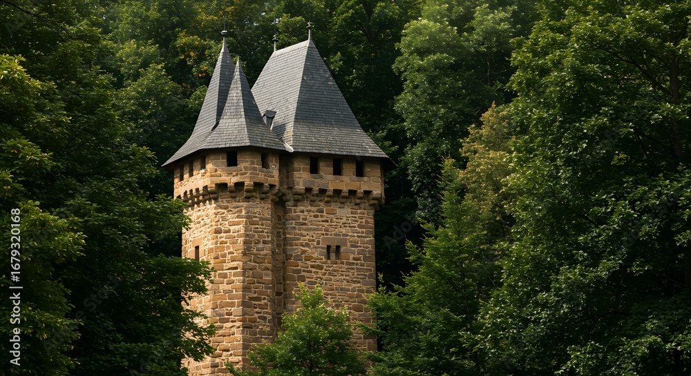 Obraz premium Medieval stone tower in forest, Germany