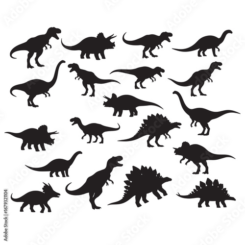 Collection of dinosaur silhouettes on white background
