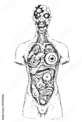 Surreal Anatomy with Abstract Patterns, Biomechanical Stipple Art.