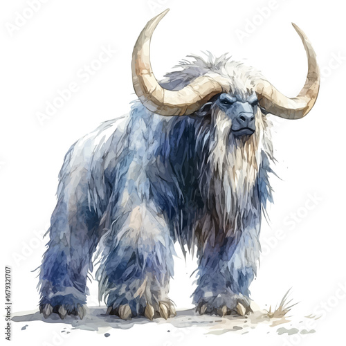 Elasmotherium, watercolor drawing vector, isolated on a white background.