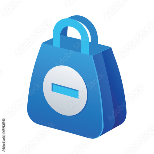 A shopping bag with a minus sign, an isolated graphic for removing items from a list or cart.