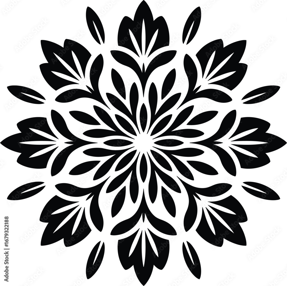 Fototapeta premium Black floral mandala design white symmetrical