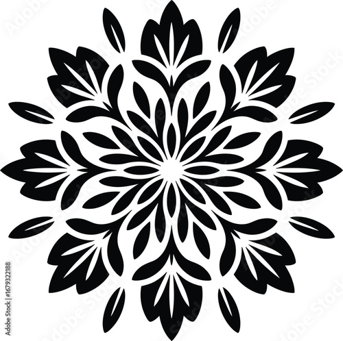 Black floral mandala design white symmetrical