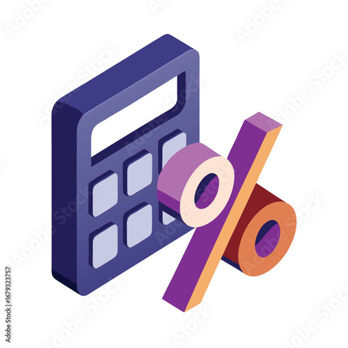 A calculator with a percentage sign, an isolated graphic for calculating discounts or sales.